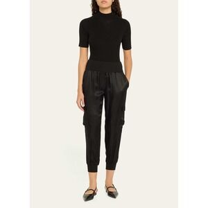 Cinq a Sept Tous Les Jours Giles Satin Jogger Pants Black Cargo High Waist L